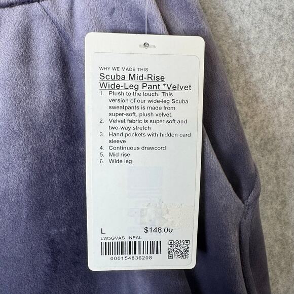 NWT Lululemon Scuba Wide Leg Pants Mid-Rise Velvet Nightfall Large Athleisure - Picture 6 of 15